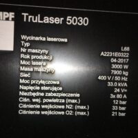 TRUMPF laser TruLaser 5030 fiber ST tabliczka specyfikacja lasera